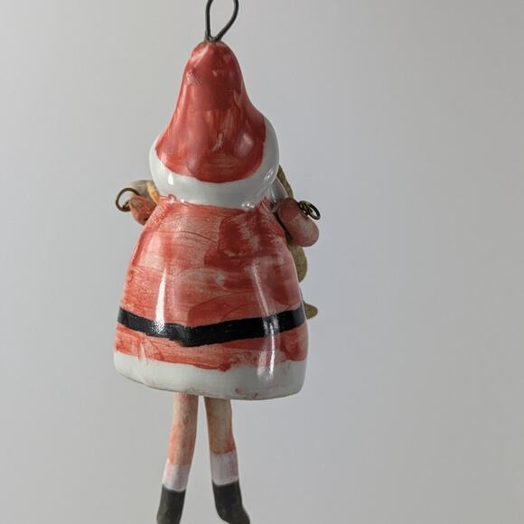 Handmade Santa Christmas Ornament Dangle Skinny Leg OOAK Clay Unique Tradition - Picture 3 of 8